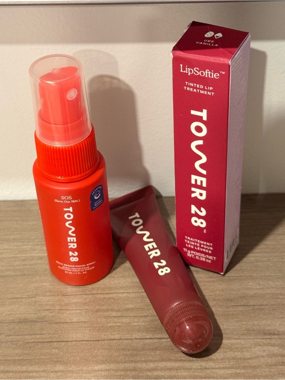 Tower 28 LipSoftie Tinted Lip Treatment + travel SOS spray